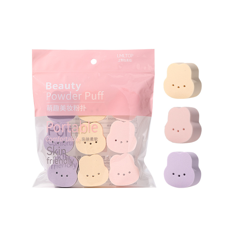 LMLTOP Cute Little Rabbit Powder Puff 9-piece set Hydrophilic water-Soluble skin-friendly Makeup Powder Puff bagged SY226 Item Picture