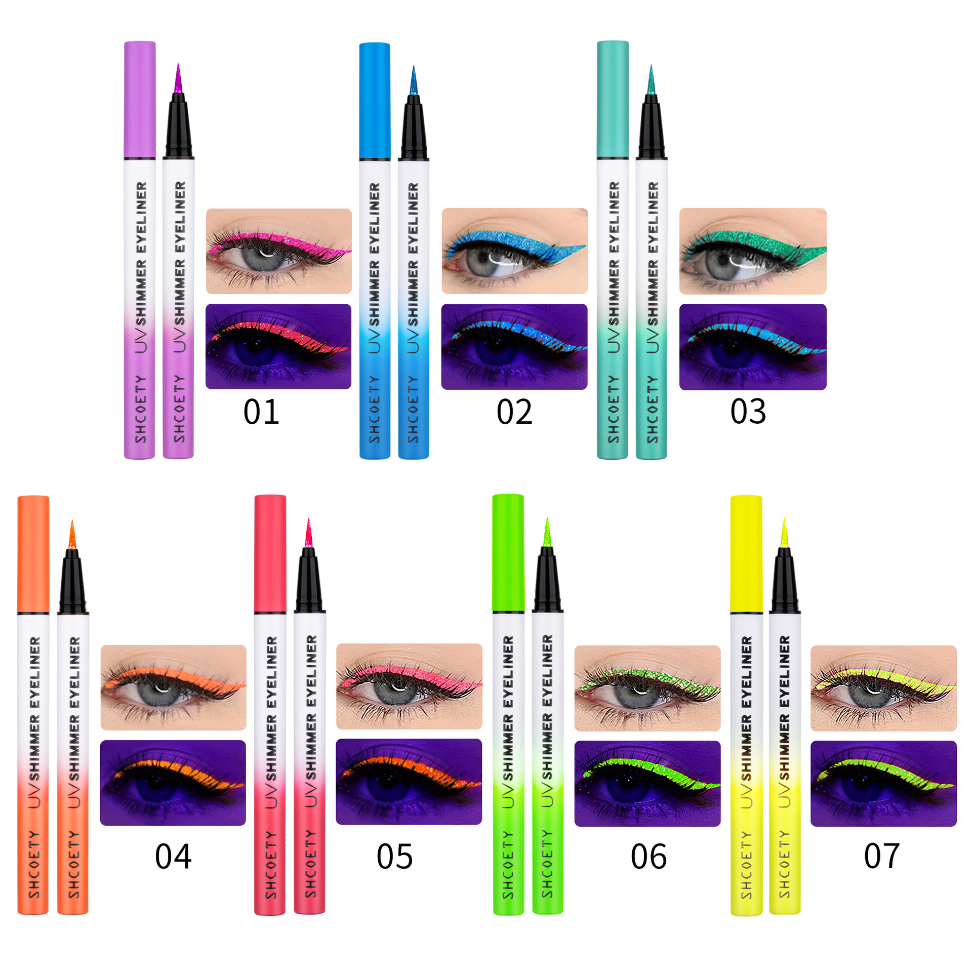SHCOETY colored fluorescent pearlescent eyeliner Pen, fine sparkling eyeliner liquid pen, face painting, waterproof and sweat-proof Item Picture