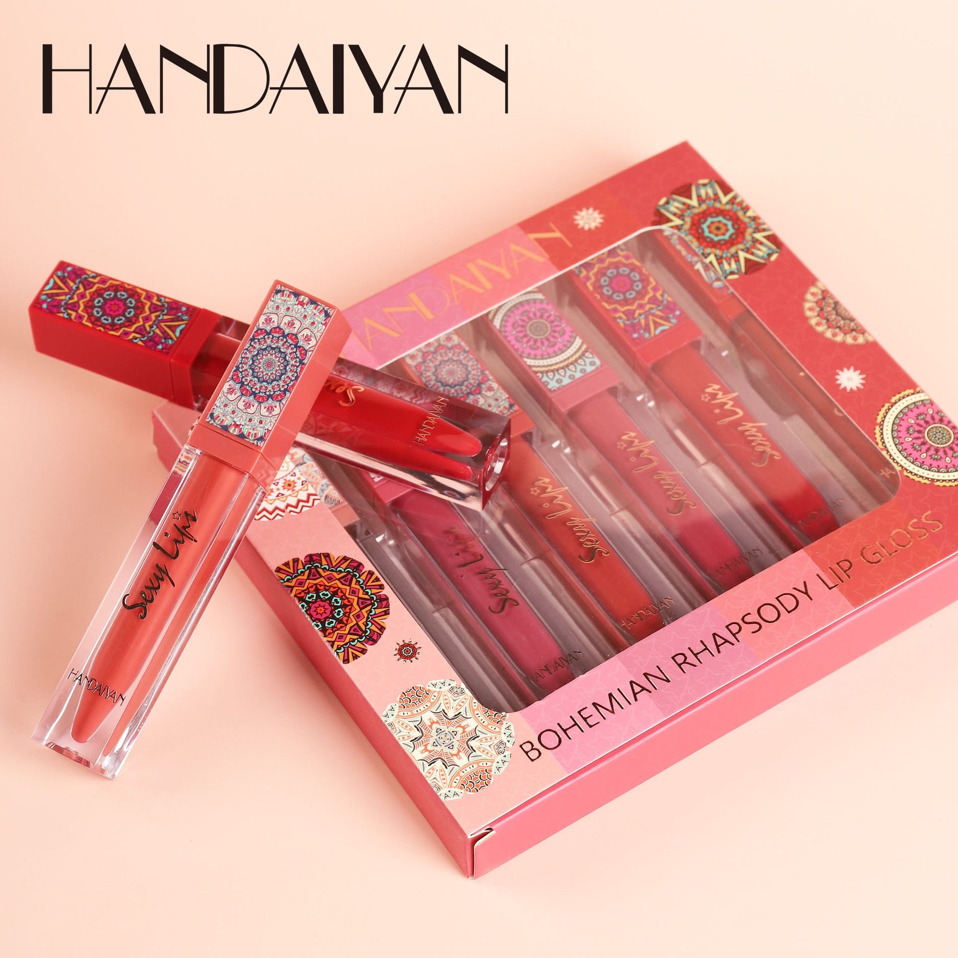 Cross-border handaiyan Lipstick 6-color lip gloss set, long-lasting waterproof non-stick cup, matte lip gloss makeup wholesale Specification drawing