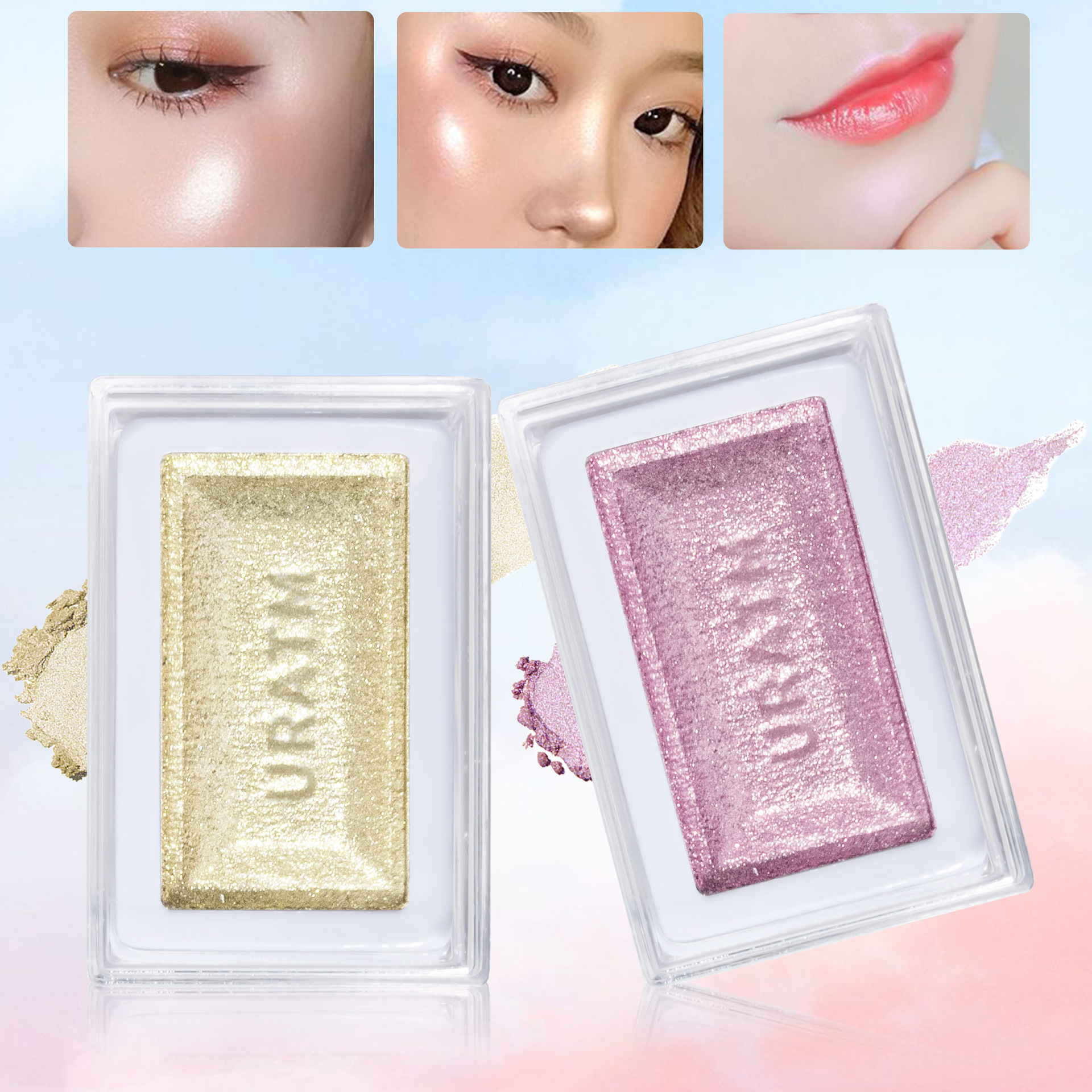 New cross-border single-color blush, rouge, high-gloss powder, natural brightening, glitter and pearlescent three-dimensional powder compact makeup products from Europe and America details Picture