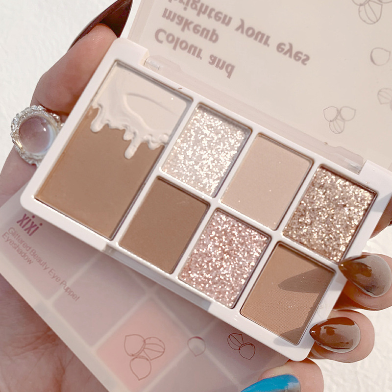 xixi Chestnut 7-color Eyeshadow Palette, Oatmeal Milk tea, nude Chestnut Milk Coffee, Earth Tone Eyeshadow, pearlescent and matte, versatile full figure