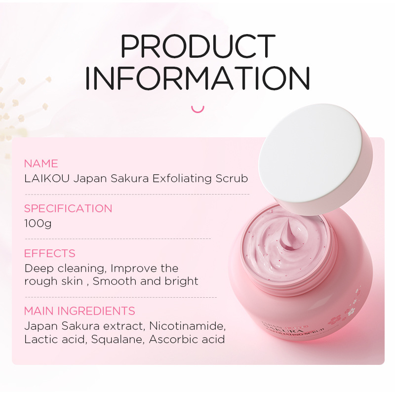 Wholesale of cross-border Laicome Japanese Cherry Blossom Scrub 100g Body Exfoliating, Hydrating and Moisturizing Cream Specification drawing