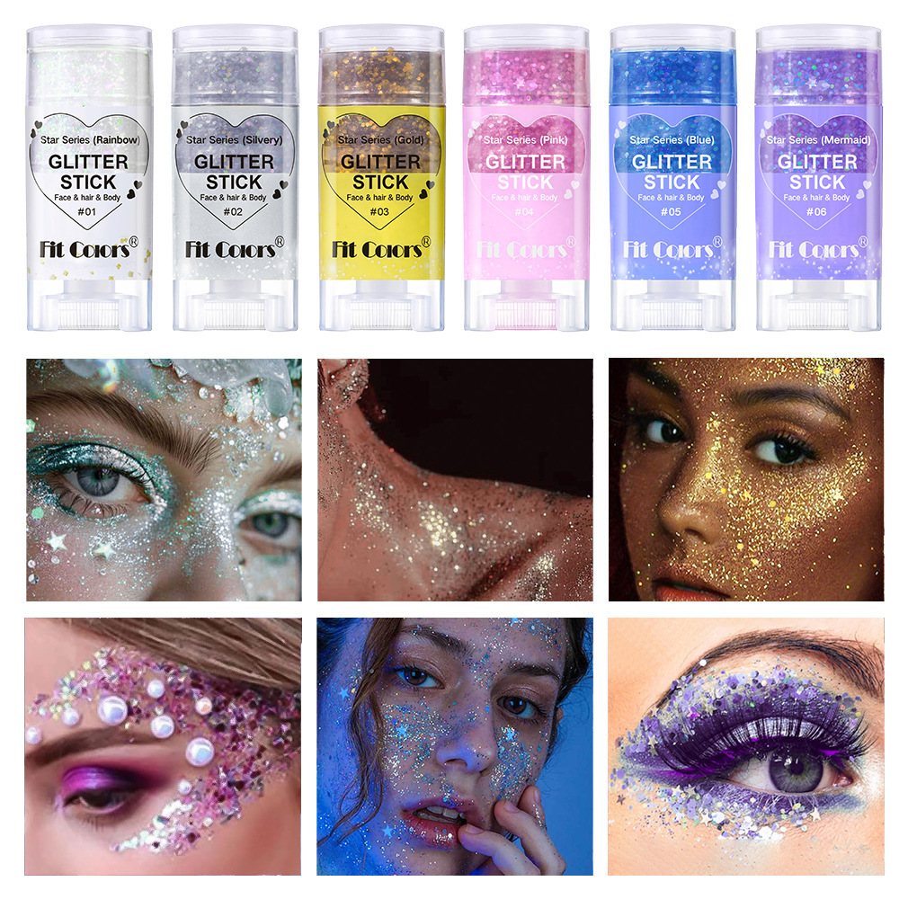Fit Colors 6-color body painting, sequined stick face, lip star glitter eyeshadow, festival stage makeup full figure