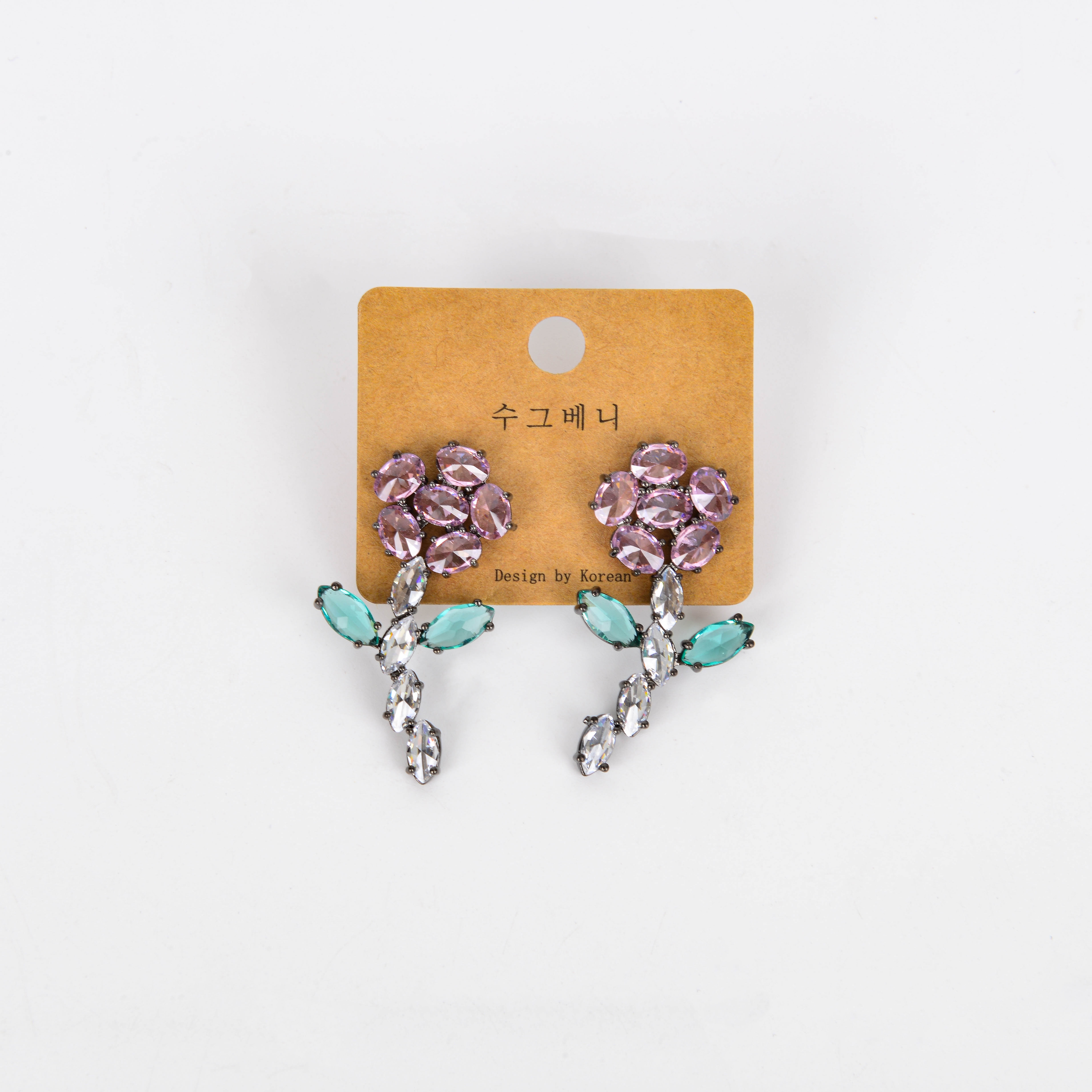 气美新款耳钉重工彩色石耳环ED64281个性锆质甜美花朵立体耳饰S92