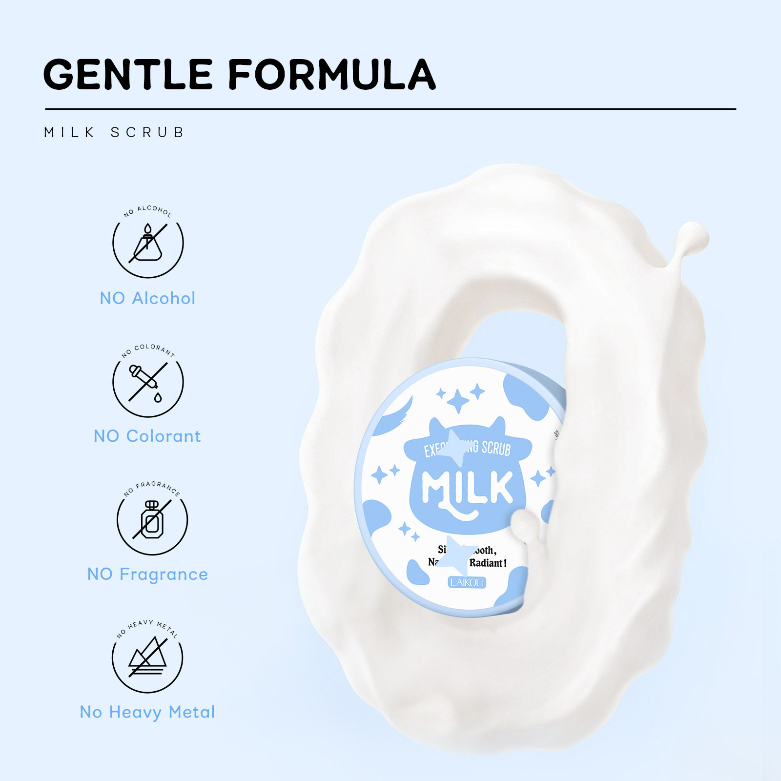Manufacturer's in-stock cross-border LAIKOU milk Scrub 90g brightening skin tone, hydrating and moisturizing Application Scenario
