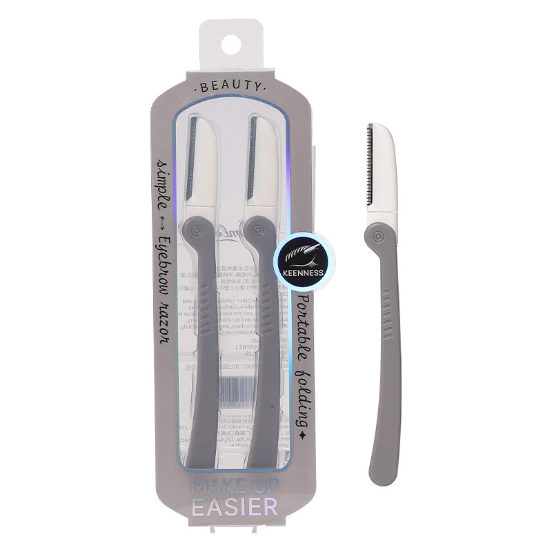 LMLTOP folding eyebrow trimmer 2-piece stainless steel with protective mesh beginner's eyebrow scraper JJF06 Item Picture
