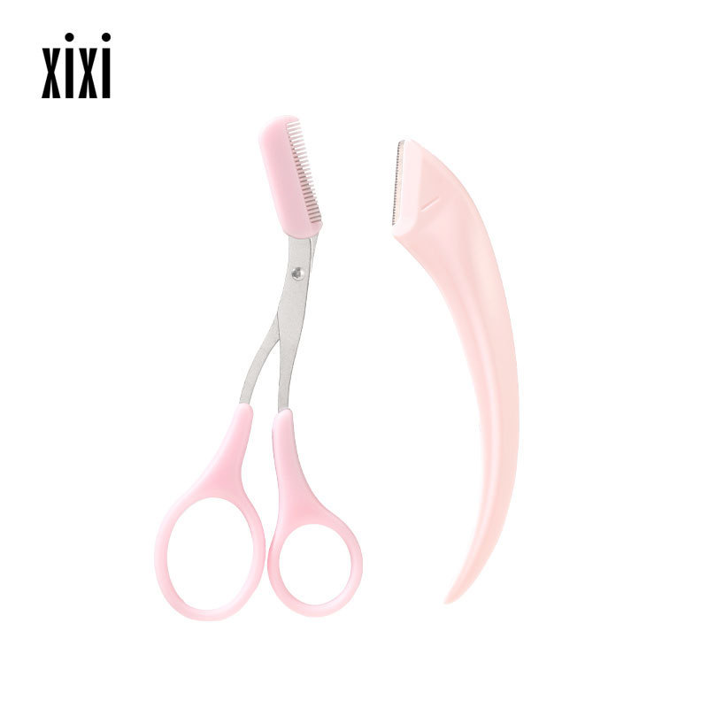 xixi Crescent Eyebrow Shaping Set, eyebrow shaving blade, eyebrow Scissors, a small and portable makeup tool for beginners to prevent scratches Item Picture