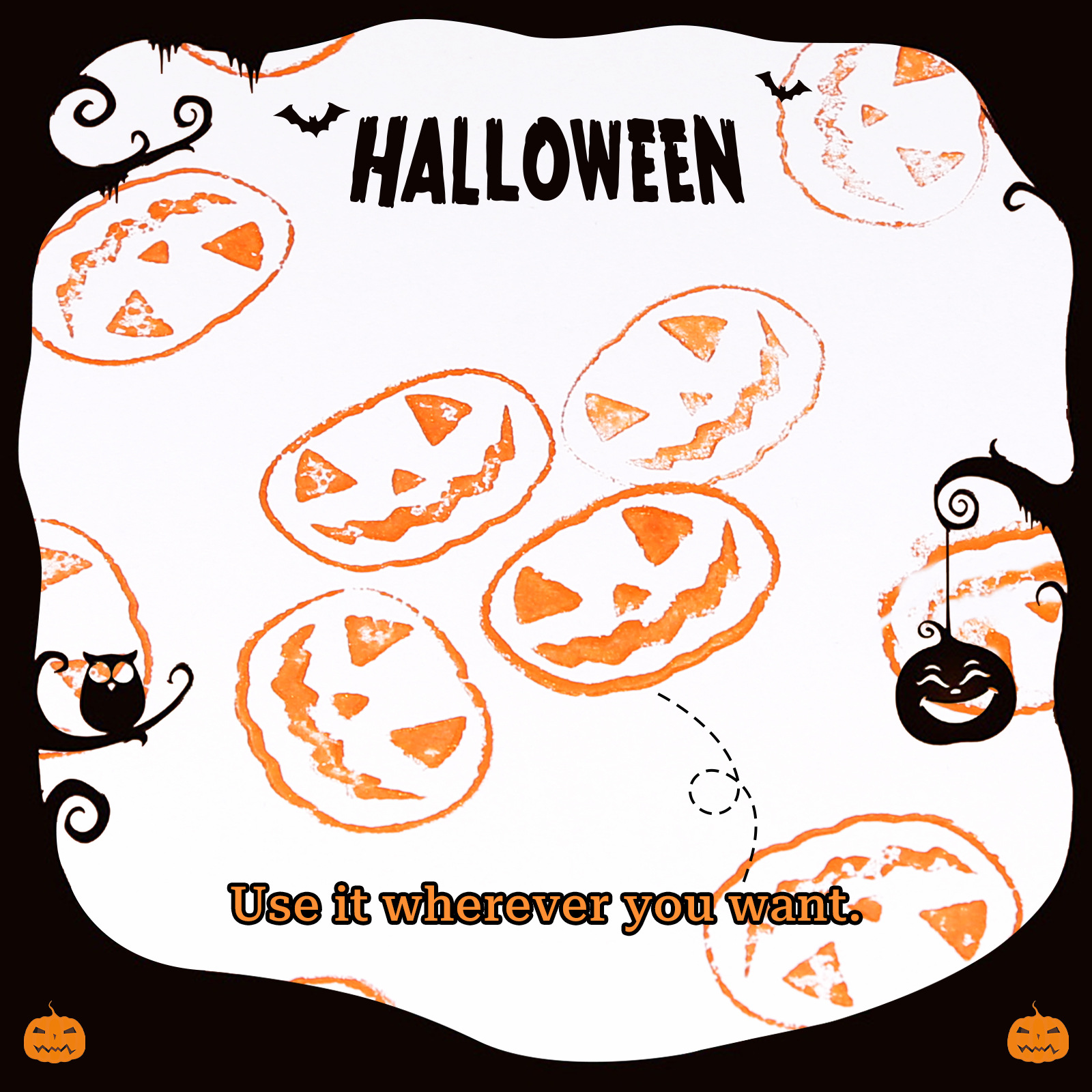 Cross-border Halloween Pumpkin smiling face stamp, long-lasting waterproof, mute, quick-drying, Halloween party stamp air cushion Application Scenario
