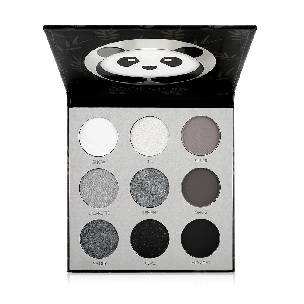 cool story Panda Eyeshadow Nine-Color Black and White Pearl Matte Silver Color-changing Glitter Smoky Halloween Makeup Palette Item Picture