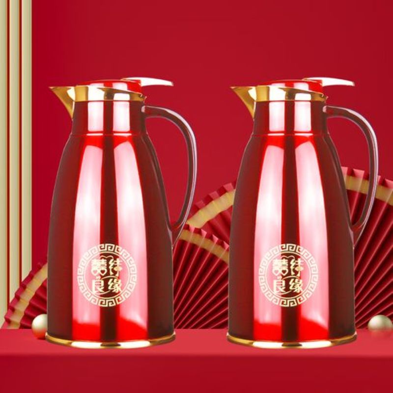 国潮：喜结良缘不锈钢玻璃内胆保温壶