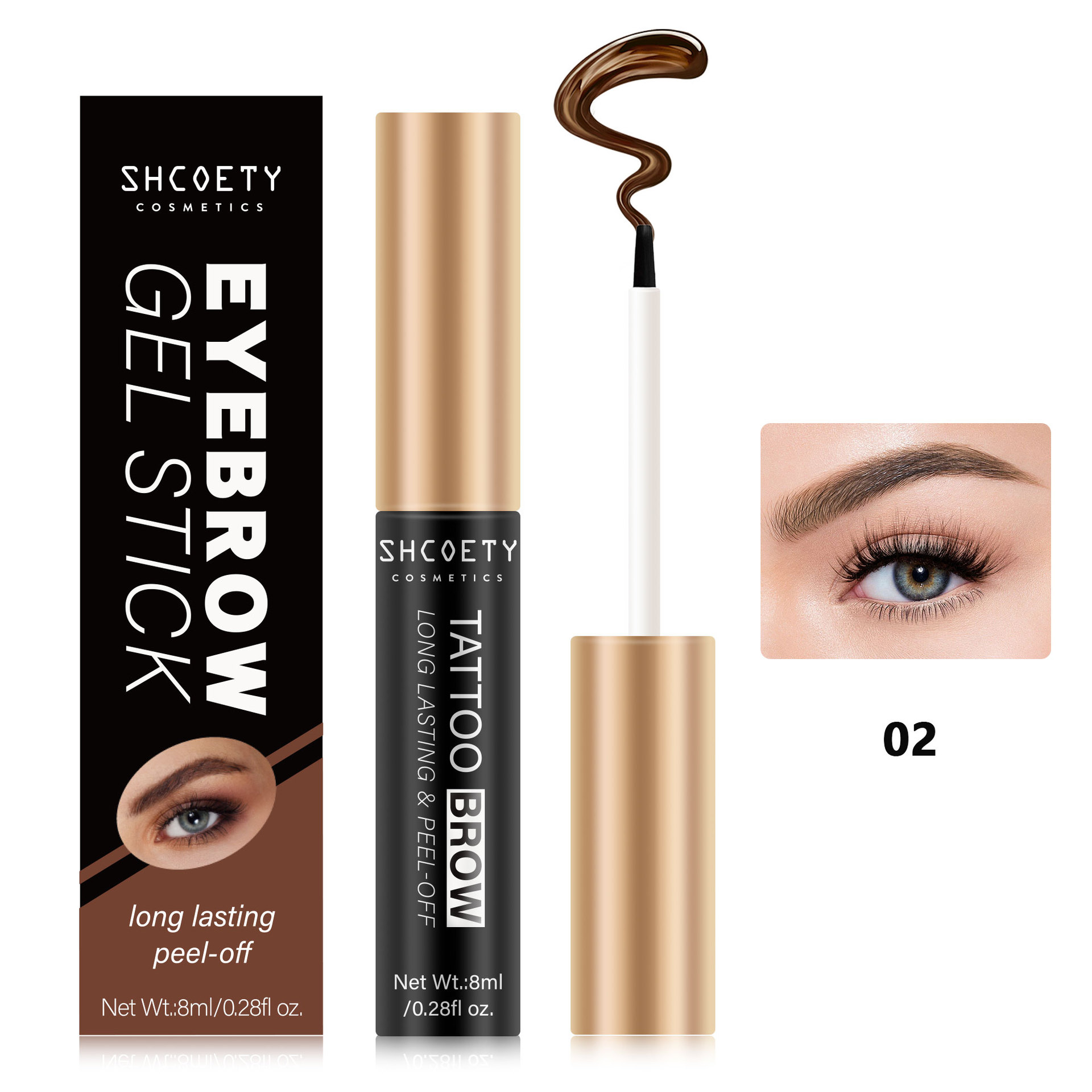 SHCOETY cross-border tear eyebrow gel is long-lasting, non-smudging, waterproof, sweat-proof and easy to color. It is a three-color eyebrow dye makeup Item Picture