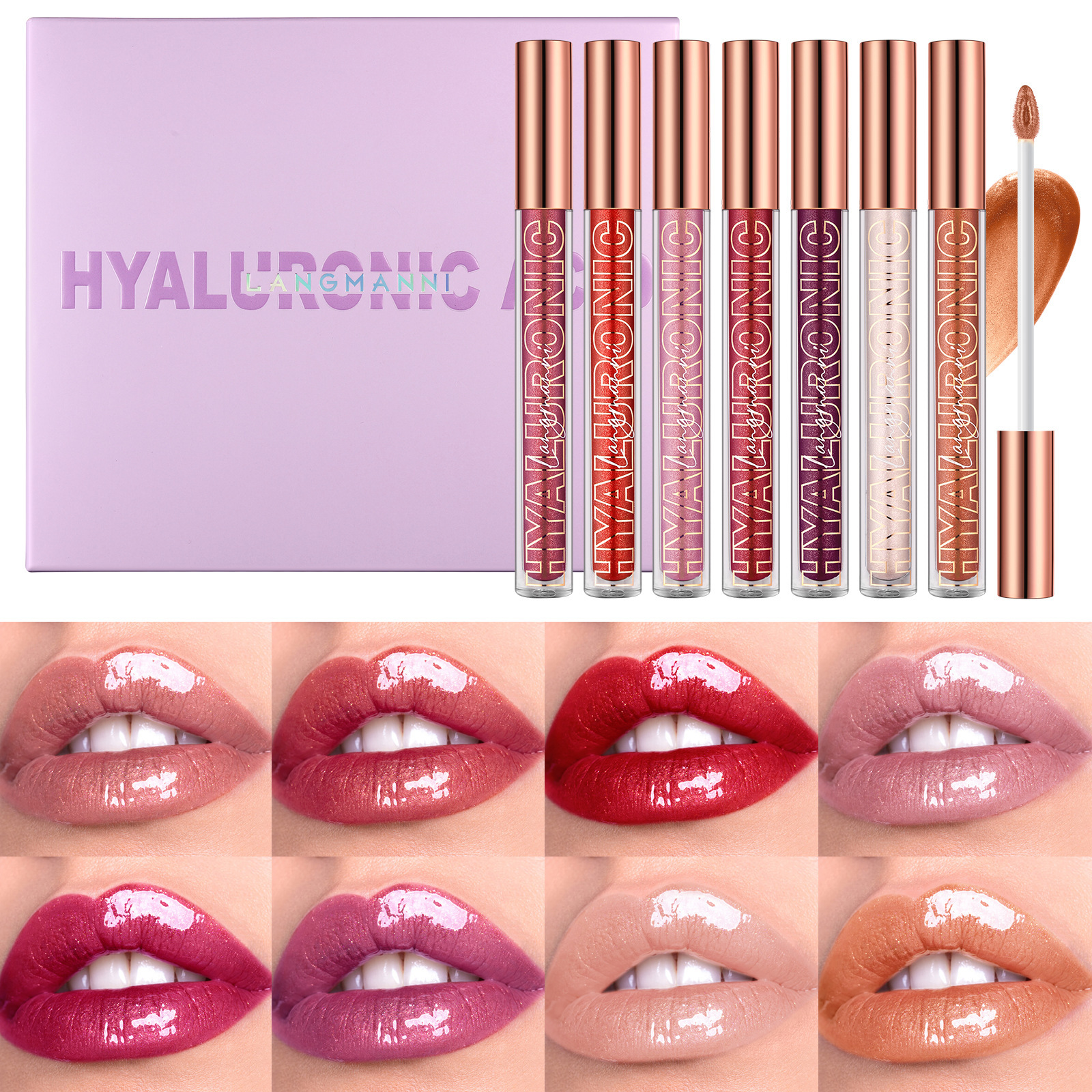 LANGMANNI Lip Gloss Gloss Eight-color Glossy Lip Gloss Set Cross-border Makeup details Picture