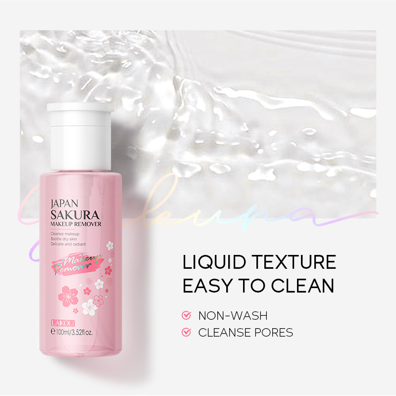 Cross-border LAIKOU Sakura Makeup Remover Water 100ml, Pore-cleaning facial makeup remover manufacturer, wholesale of skin care products Specification drawing