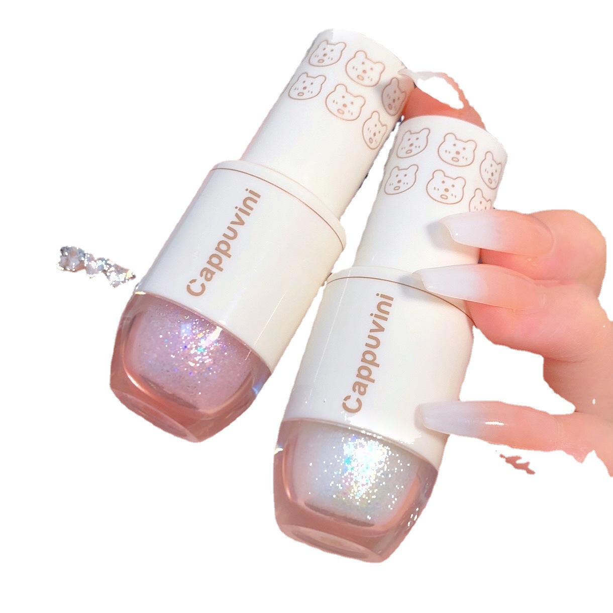 Cappuvini liquid eyeshadow, cute bear sequin glitter powder pearlescent waterproof student mermaid pearl tearful eye corner lift Item Picture