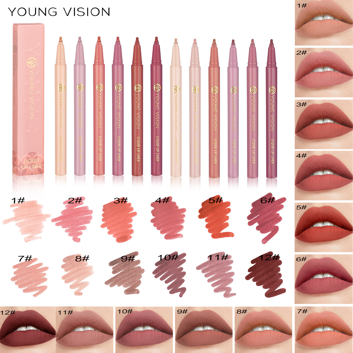 YOUNG VISION Matte Liquid Lip Liner Pen Sponge Gourd Head Matte Nude water-resistant Lip Gloss Lipstick pen details Picture