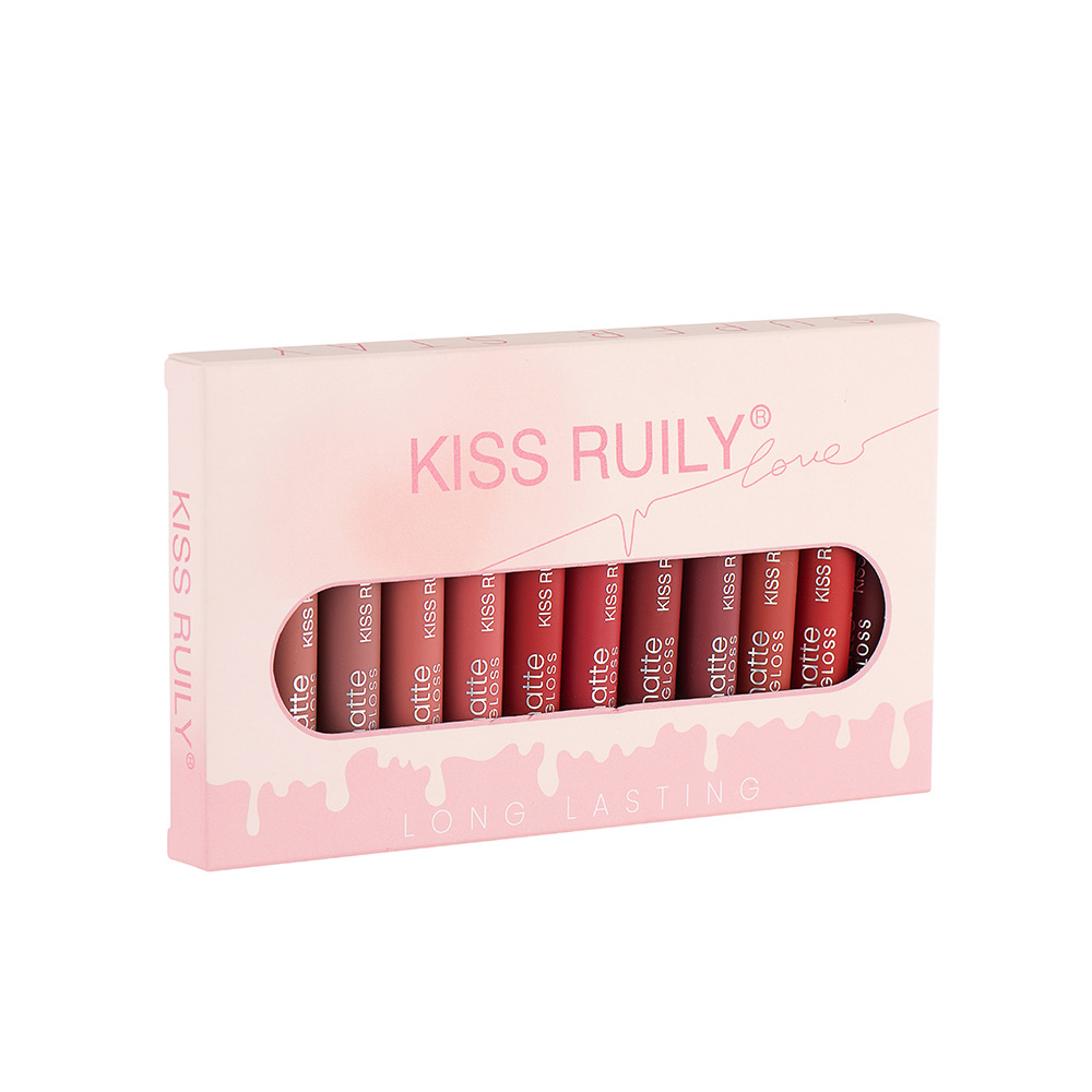 Cross-border Makeup 12-piece matte non-stick cup lip gloss set, European and American style liquid lipstick velvet waterproof lip gloss for export Item Picture