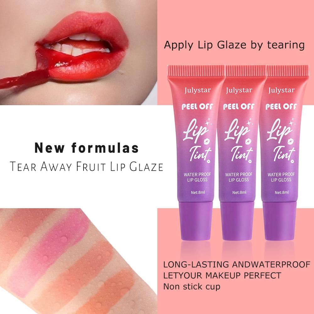 Julystar's best-selling lip peel-off lipstick with a base color, long-lasting waterproof matte, fruit-flavored peel-off lip gloss set details Picture