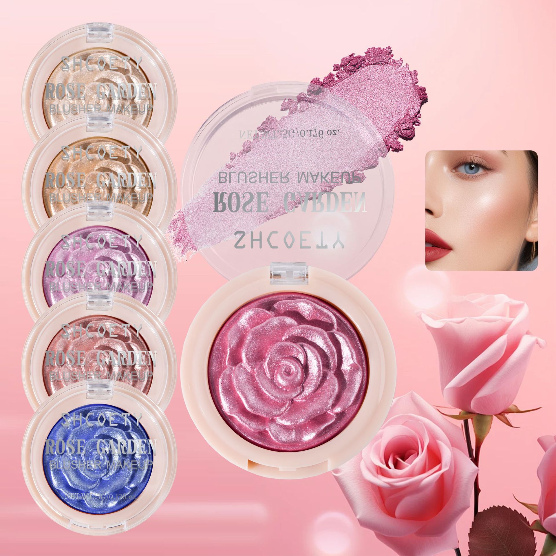 SHCOETY3D Engraved rose Highlighter Blush Plate Body, Face, eyes, nose and shadow Three-dimensional Brightening and contouring Powder compact full figure