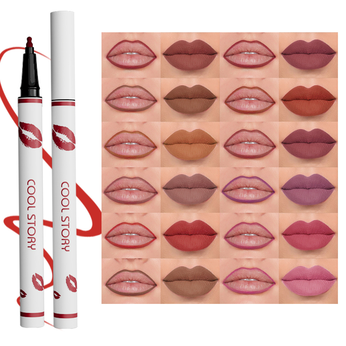 Wholesale of cross-border non-stick cups, lip liner pens, matte liquid lipstick pens, colored pens and beauty products details Picture