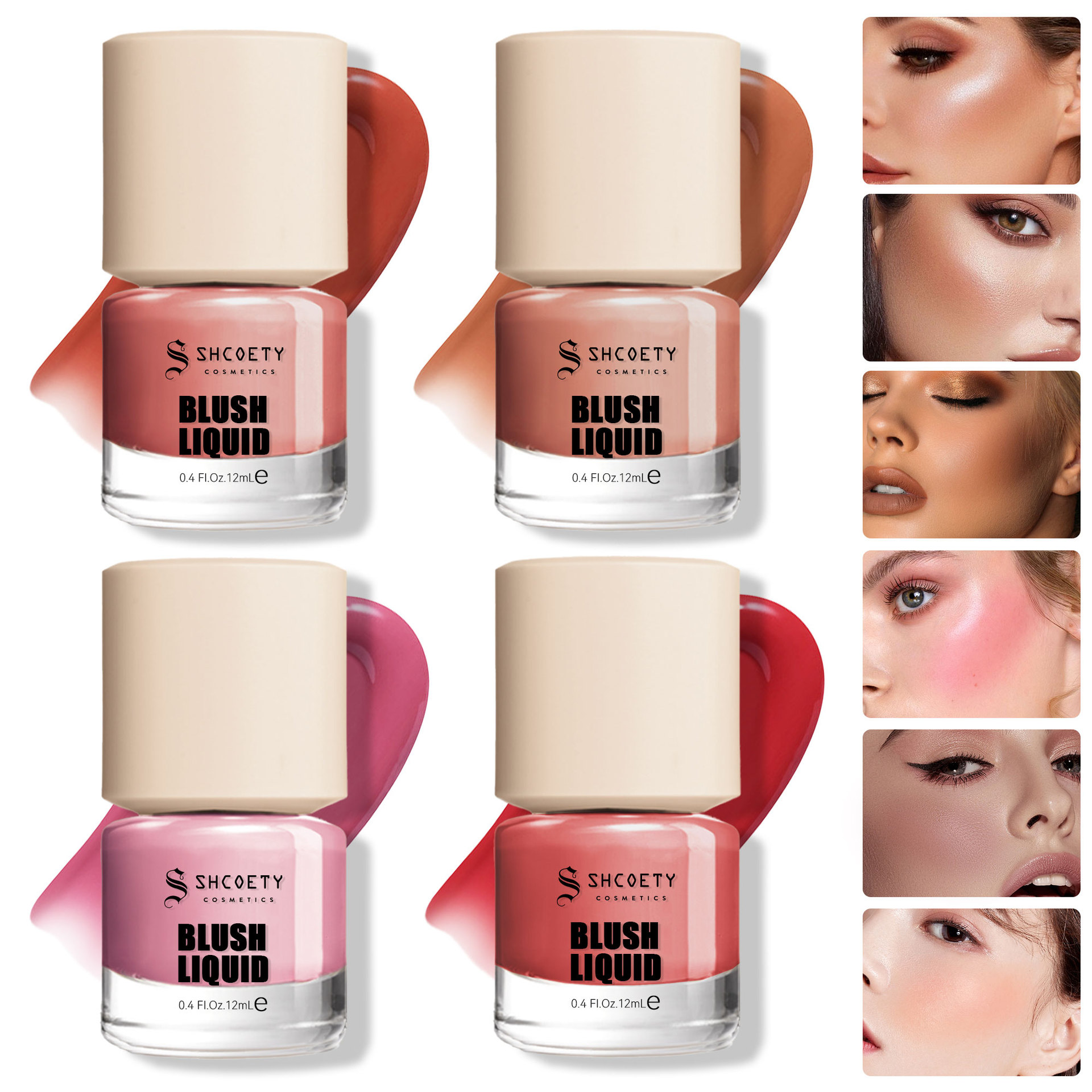 SHCOETY Cross-border Press-type liquid Blush four-color lip and cheek moisturizing natural contouring and brightening blush full figure