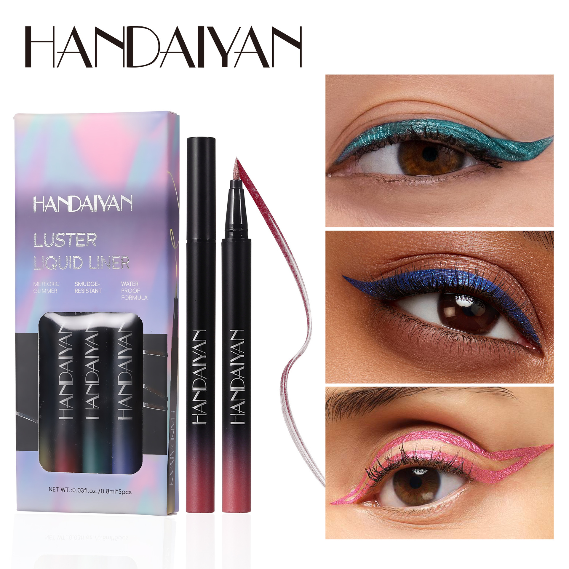 Cross-border metallic color eyeliner liquid pen set, waterproof and non-smudging handaiyan Eye Makeup colored eyeliner pen full figure