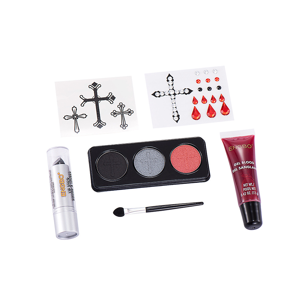 Halloween costume cosmetics Cross-border black lipstick, smoky eye makeup, blood plasma stickers, Halloween painting set Specification drawing