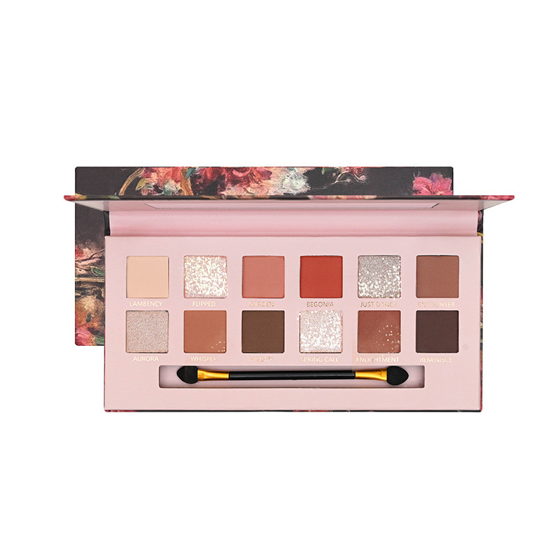 Capel 12-color oil painting style eyeshadow palette, pearlescent, matte, fine glitter, pink brown, earth tone, low-saturation makeup for women Item Picture