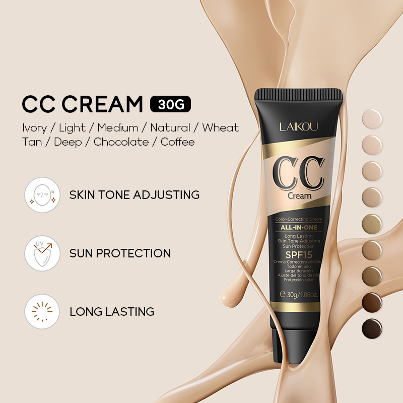Cross-border LAIKOU Laikou cc Cream 30g (Color Box) Covering Blemishes, contouring without smudging, Moisturizing makeup manufacturer full figure