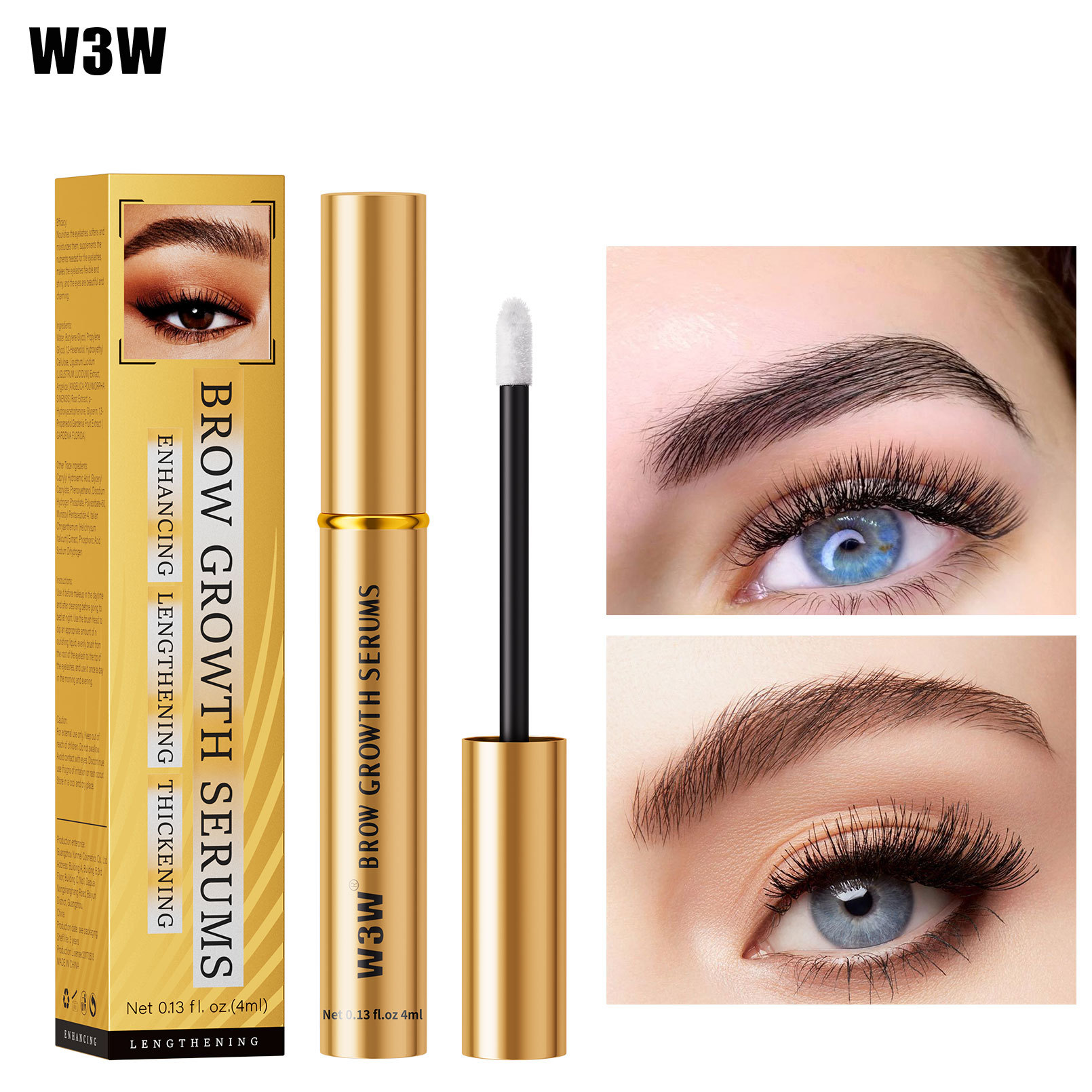 W3W Amazon Gold Tube Eyebrow Liquid is transparent, colorless, natural, slender and thick eyebrow liquid, cross-border makeup full figure