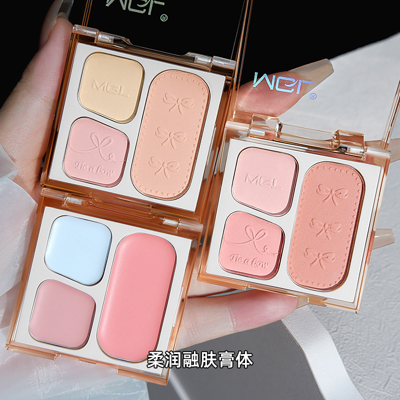 MGL Love Bow Three-Color Blush Shrink and Expand Color Blush Blue Brightening and Contouring Eye Shadow All-In-one Set Blush Cream details Picture