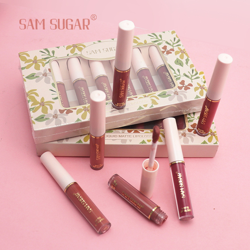 SAM SUGAR 6-color Lip Gloss Gift Box Set Matte non-stick cup Matte Velvet Easy to apply Lipstick Lip gloss Specification drawing