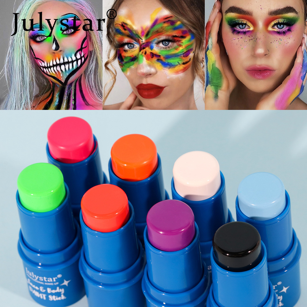 Julystar Halloween Body Painting Cream Face Water-Soluble Fluorescent Face Stage Painting Stick Application Scenario