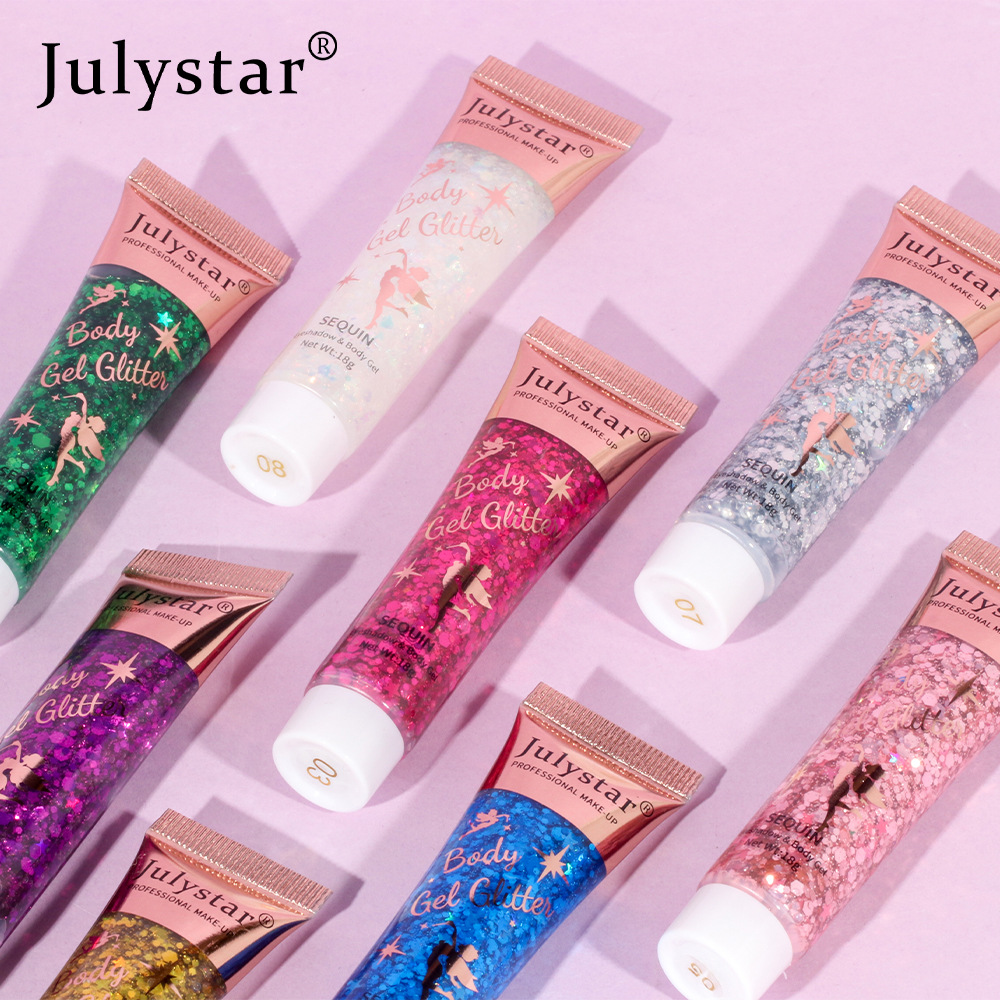 Julystar Mermaid Scale Gel Sequin Eyeshadow Liquid, Face and Lip Glitter, Body Polarized, Stage Sequin Eyeshadow Application Scenario