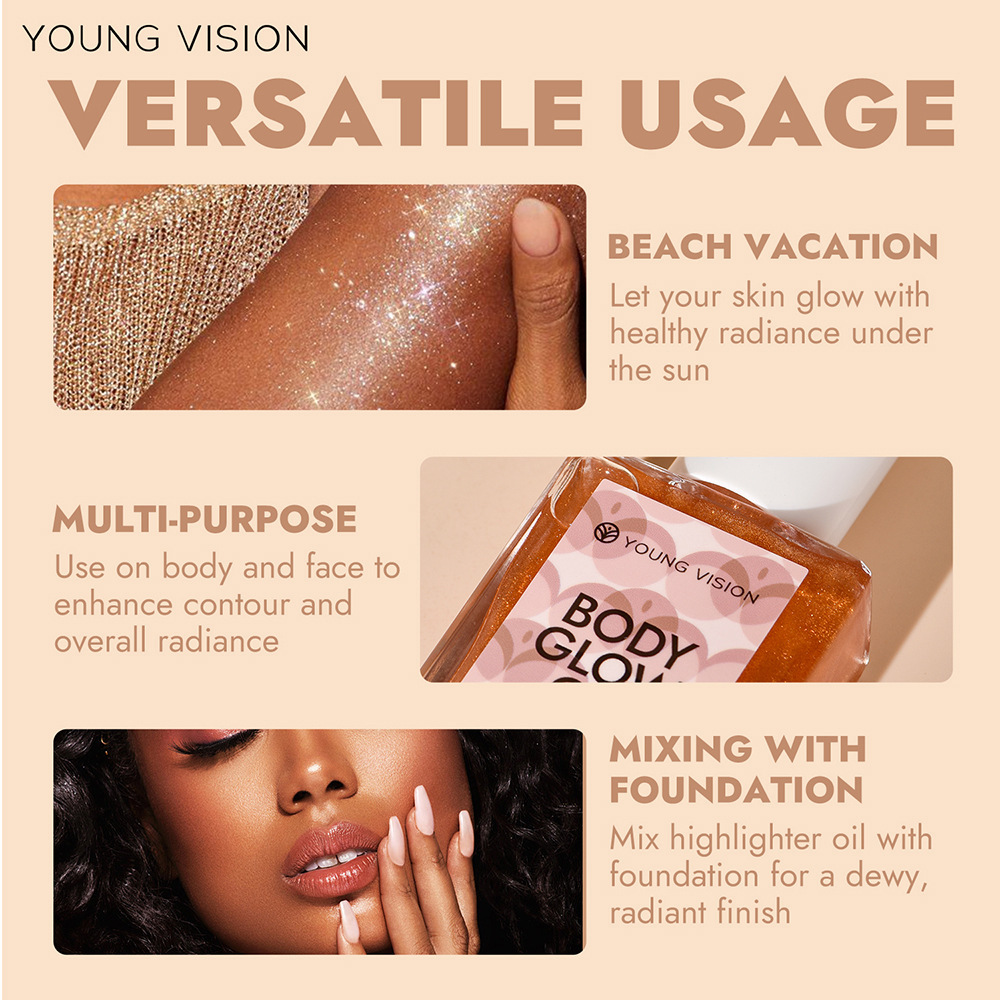 YOUNG VISION Fragrance Highlighter, Facial Contouring Highlighter, Whole Body Brightening Liquid, Beach Sexy Body Specification drawing
