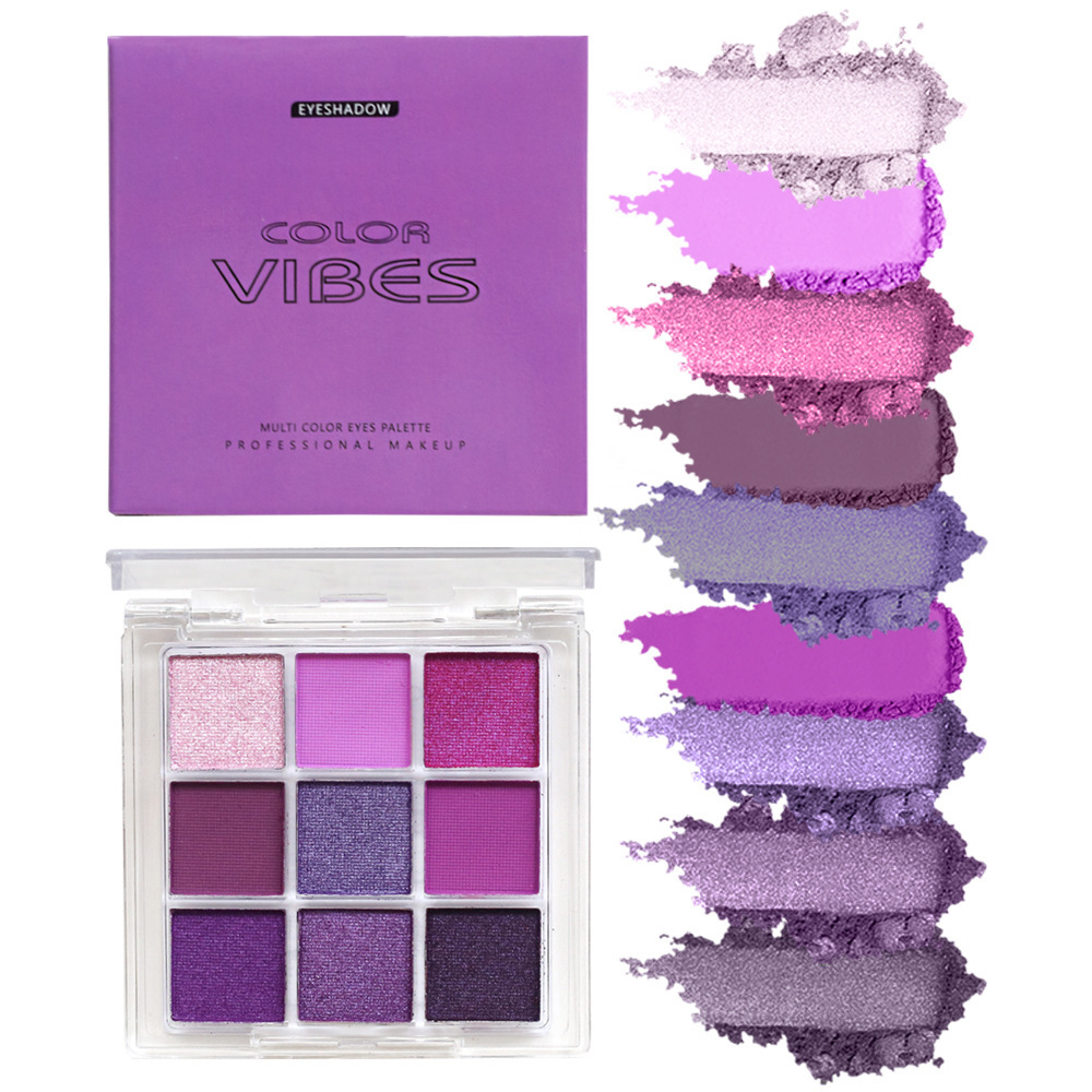 Purple eyeshadow 9-color smoke violet stage makeup pearlescent matte 9-grid color eyeshadow palette Specification drawing
