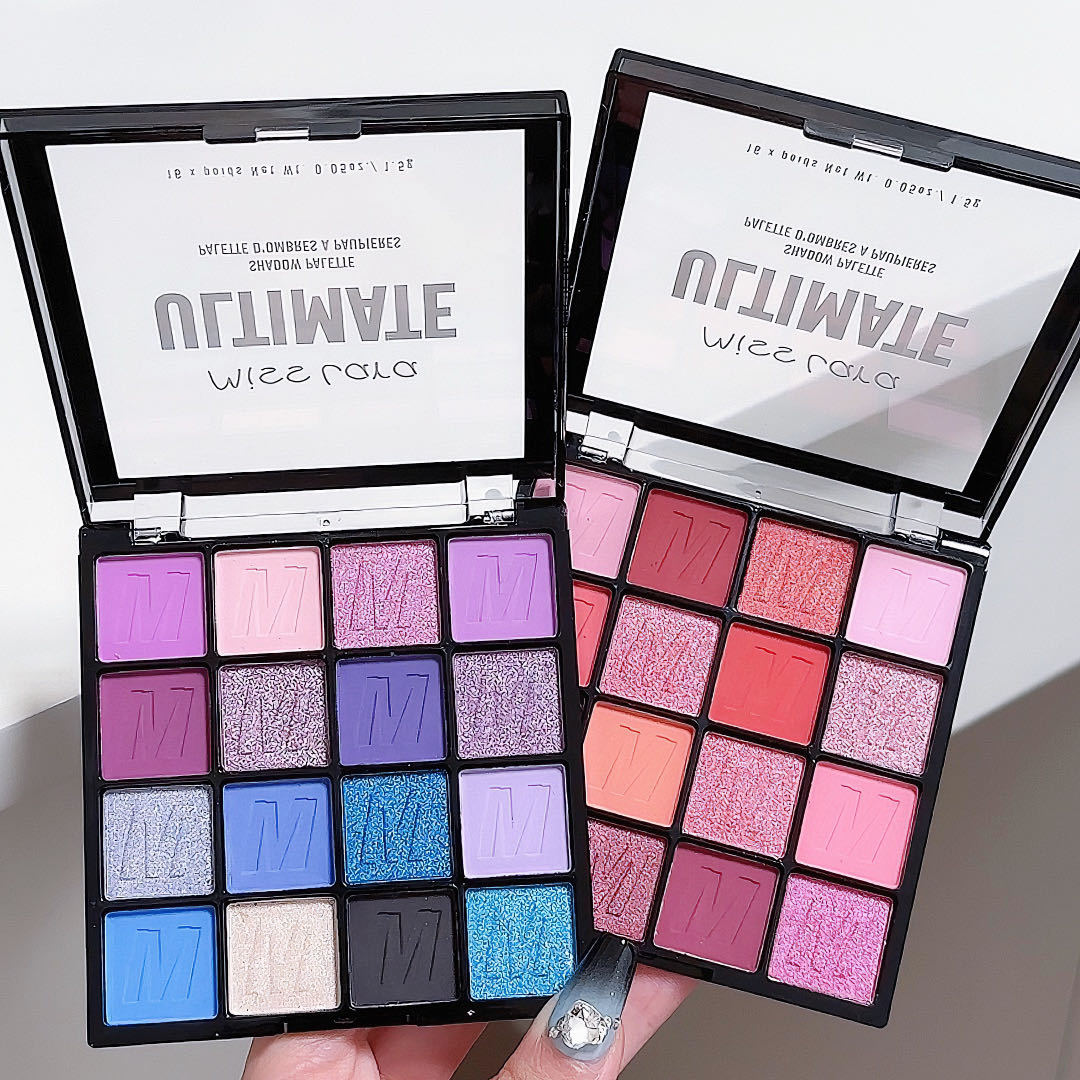 Misslara 16-color eyeshadow palette, featuring a variety of pearlescent, glitter, matte, and ground tones for children's stage makeup Specification drawing