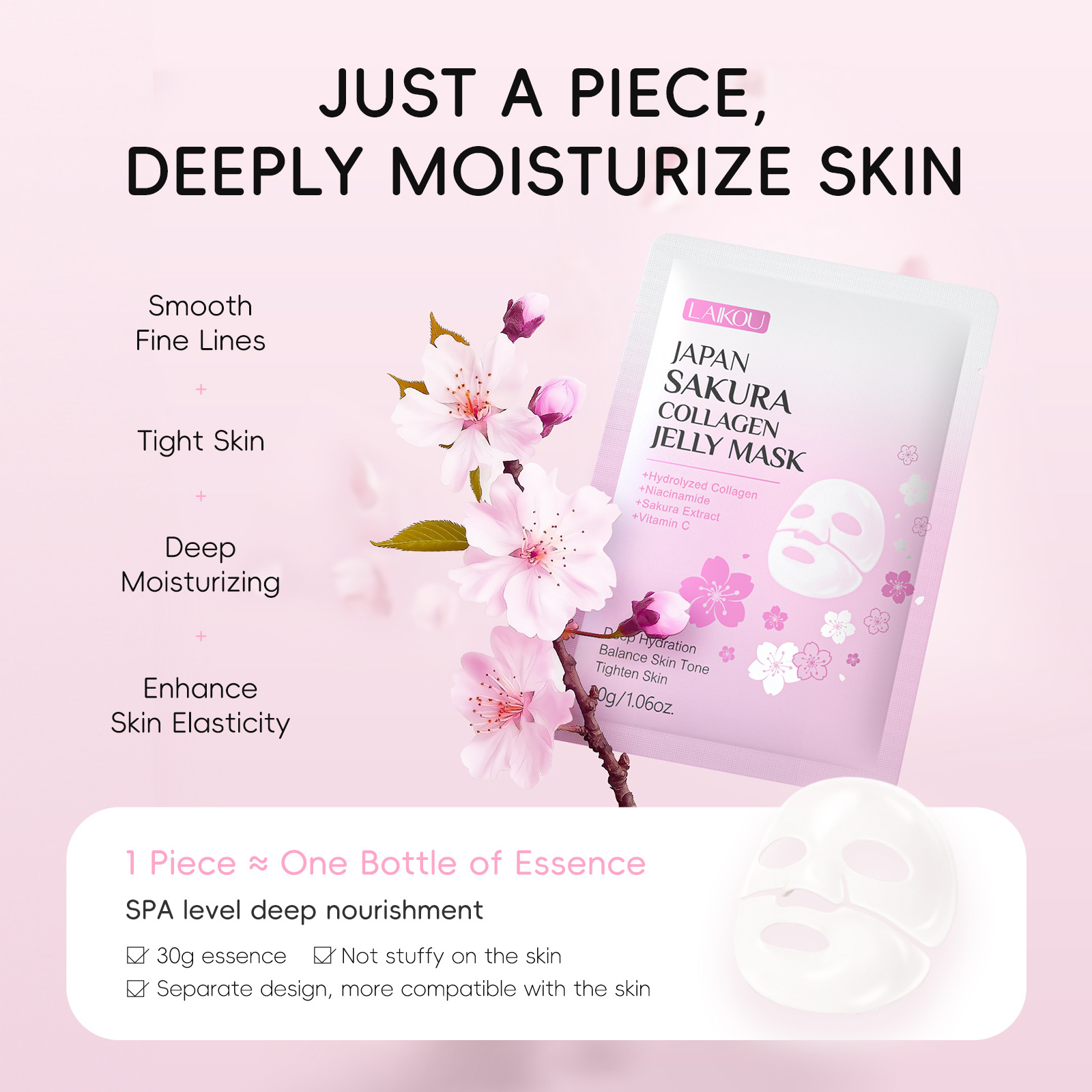 Cross-border new product Laikou Cherry Blossom Collagen Jelly Mask 30g Hydrating, Moisturizing and nourishing, one-piece consignment from the manufacturer Application Scenario