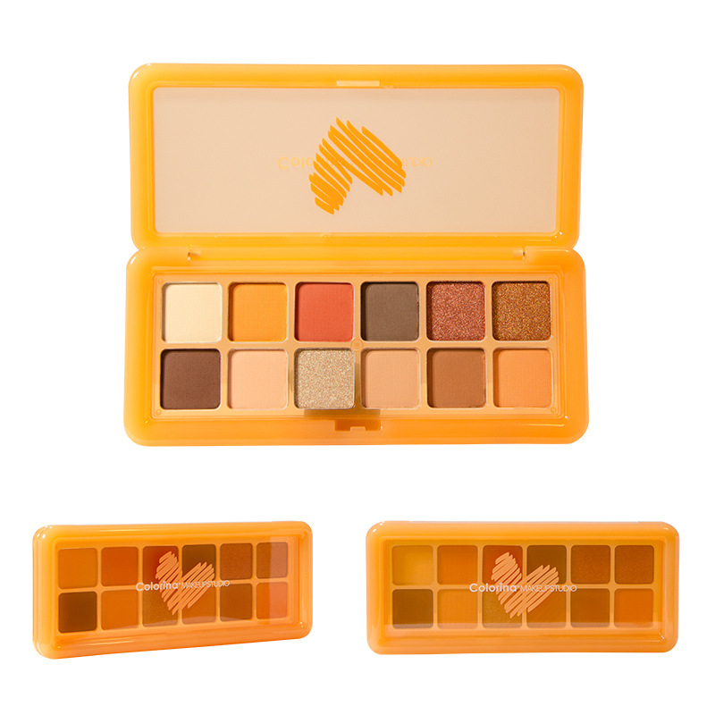 Customized cross-border orange and brown eyeshadow matte pearlescent fine shimmering earth tone energetic eyeshadow palette cosmetics and makeup wholesale full figure