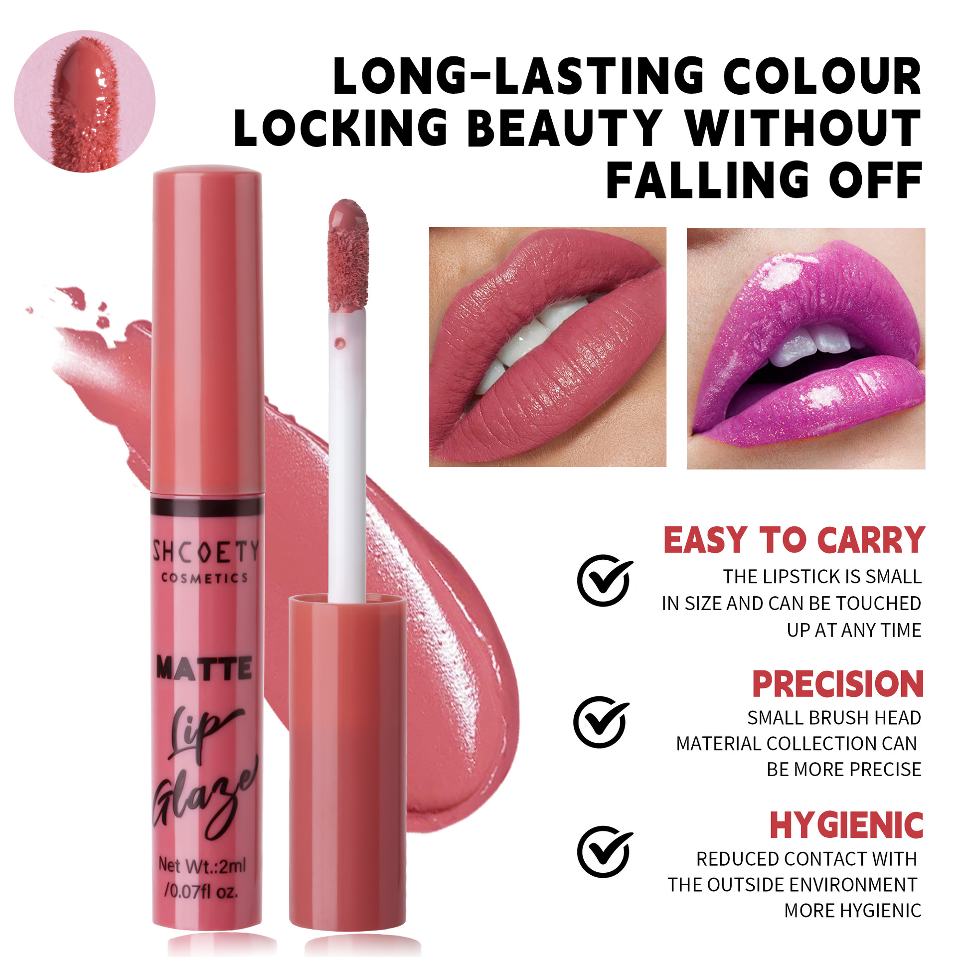 SHCOETY Cross-border matte Fine Sparkling Lip Gloss Long-lasting non-stick cup non-fading European and American nude lipstick lip gloss wholesale Specification drawing