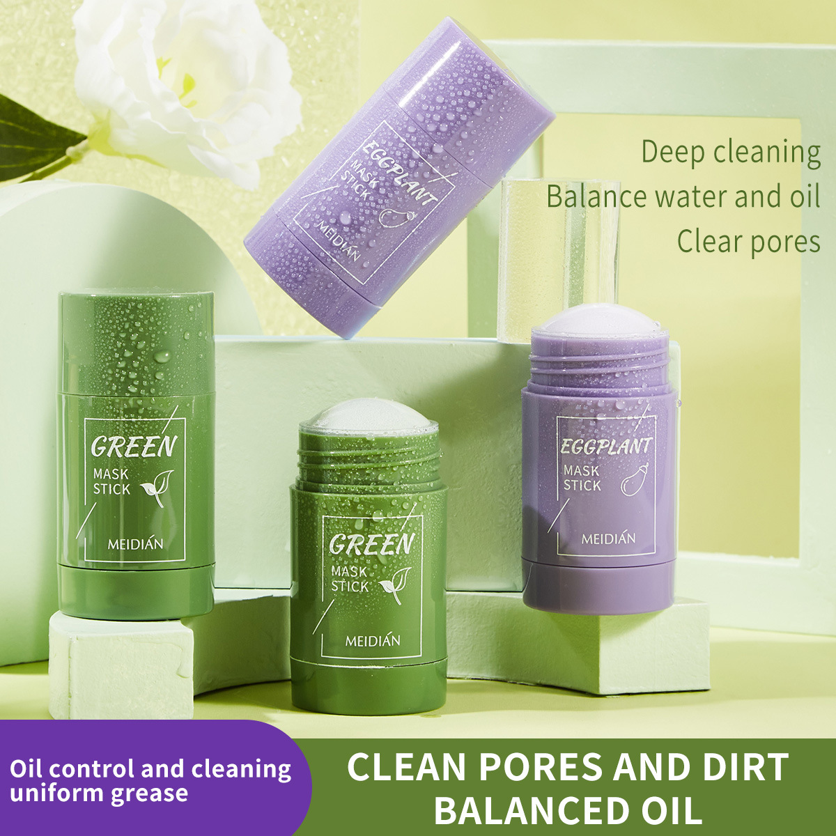 Cross-border Magic Point Green Tea Solid Mask Mud Stick Application type light Cleansing Mud Mask manufacturer wholesale full figure