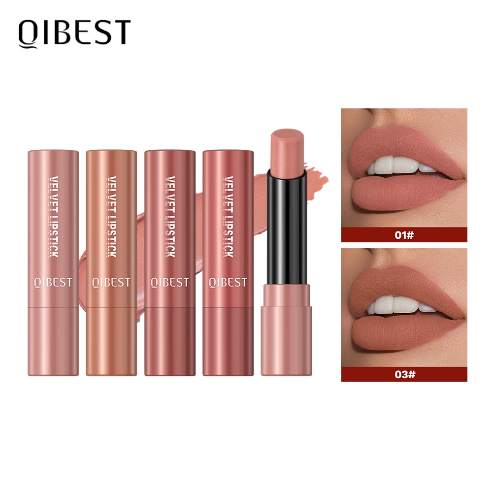 QIBEST Cross-border matte velvet matte lipstick is easy to color, does not stick to cups, does not fade, moisturizes and lasts long, and is a lipstick for makeup full figure