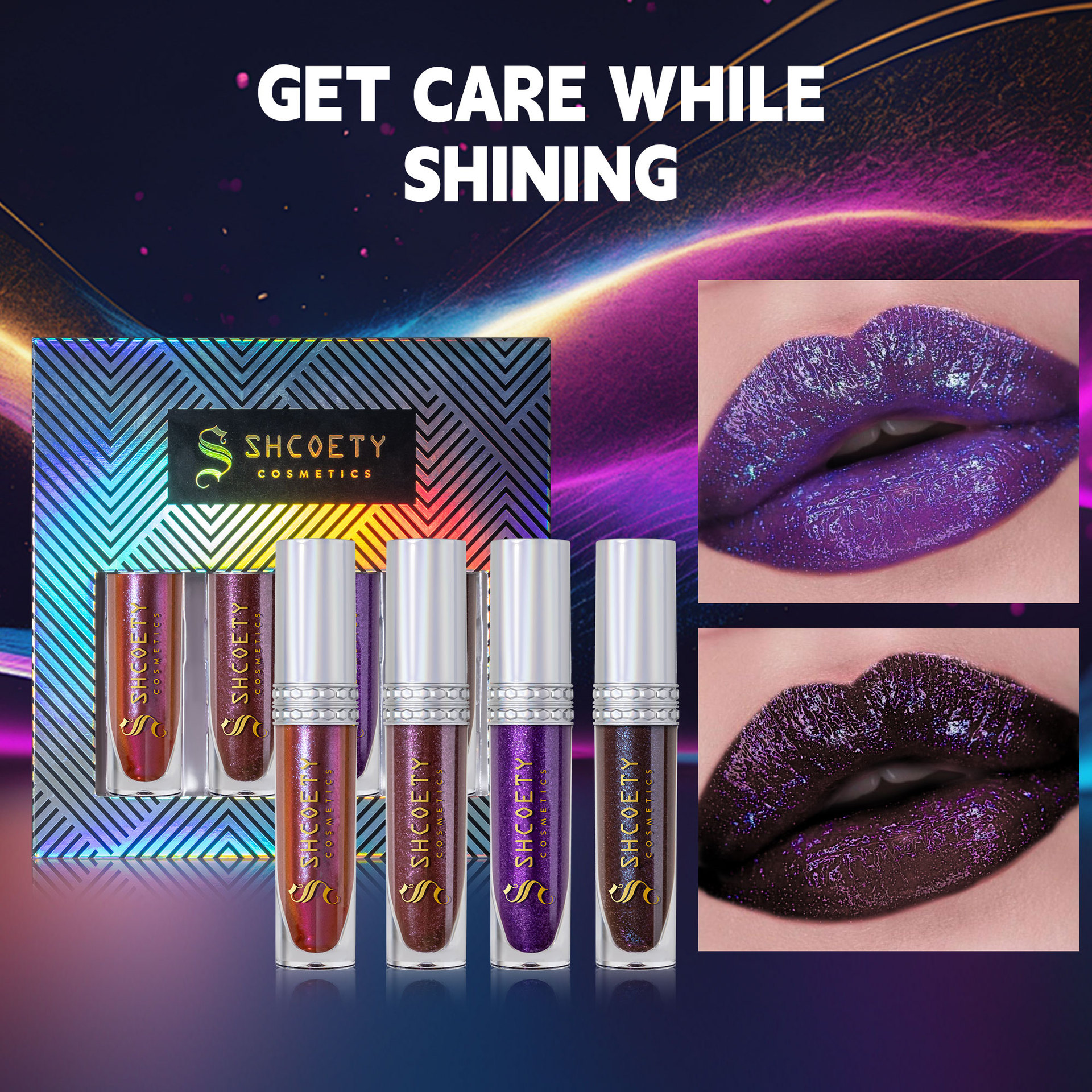 Shcoety 4-piece polarized Lip Gloss Set: Sparkling, long-lasting, easy to color, dazzling lip gloss, fine pearl glow, moisturizing lips details Picture