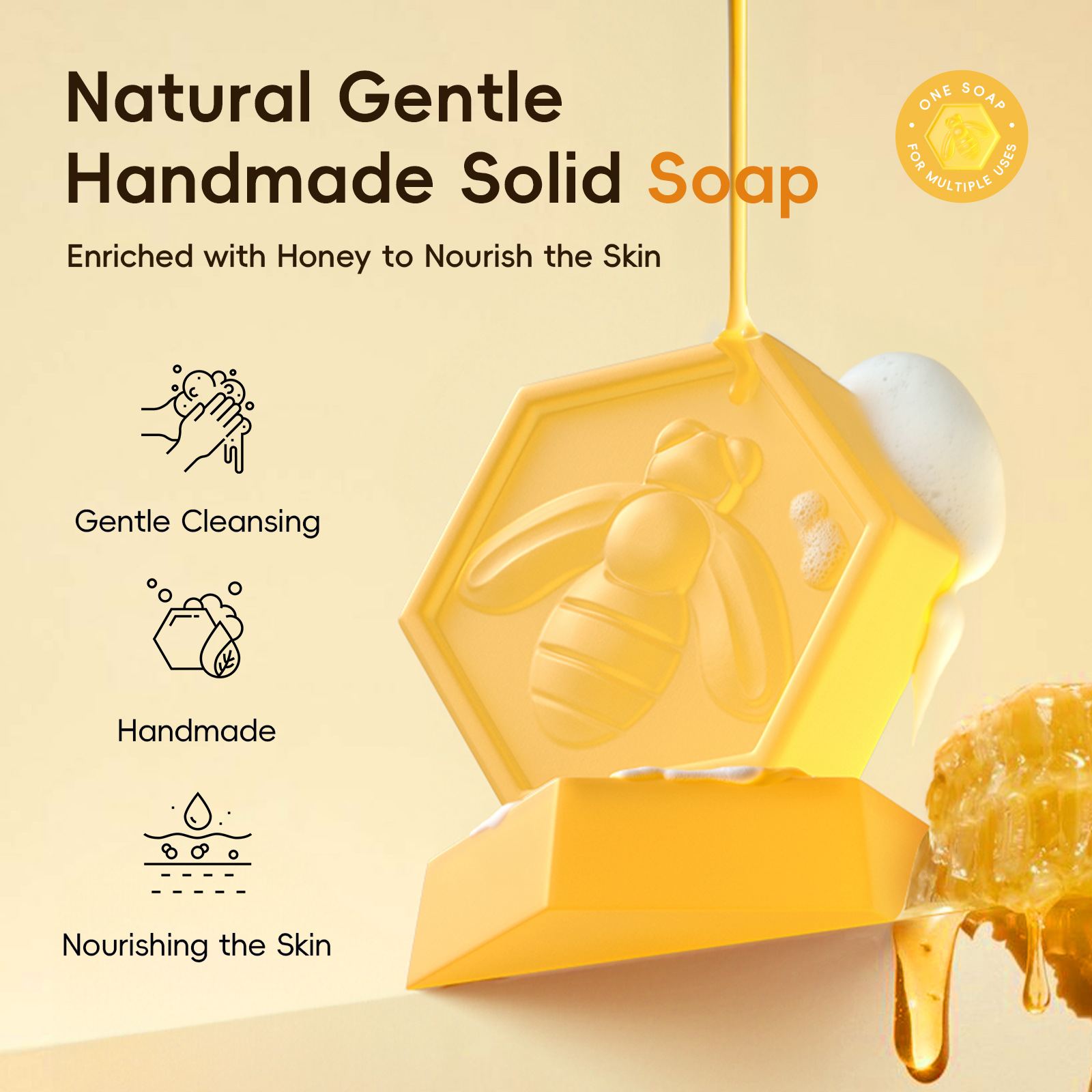 The new cross-border product LAIKOU honey handmade facial Soap 20g is in stock at the factory for facial cleansing, hydrating and moisturizing details Picture