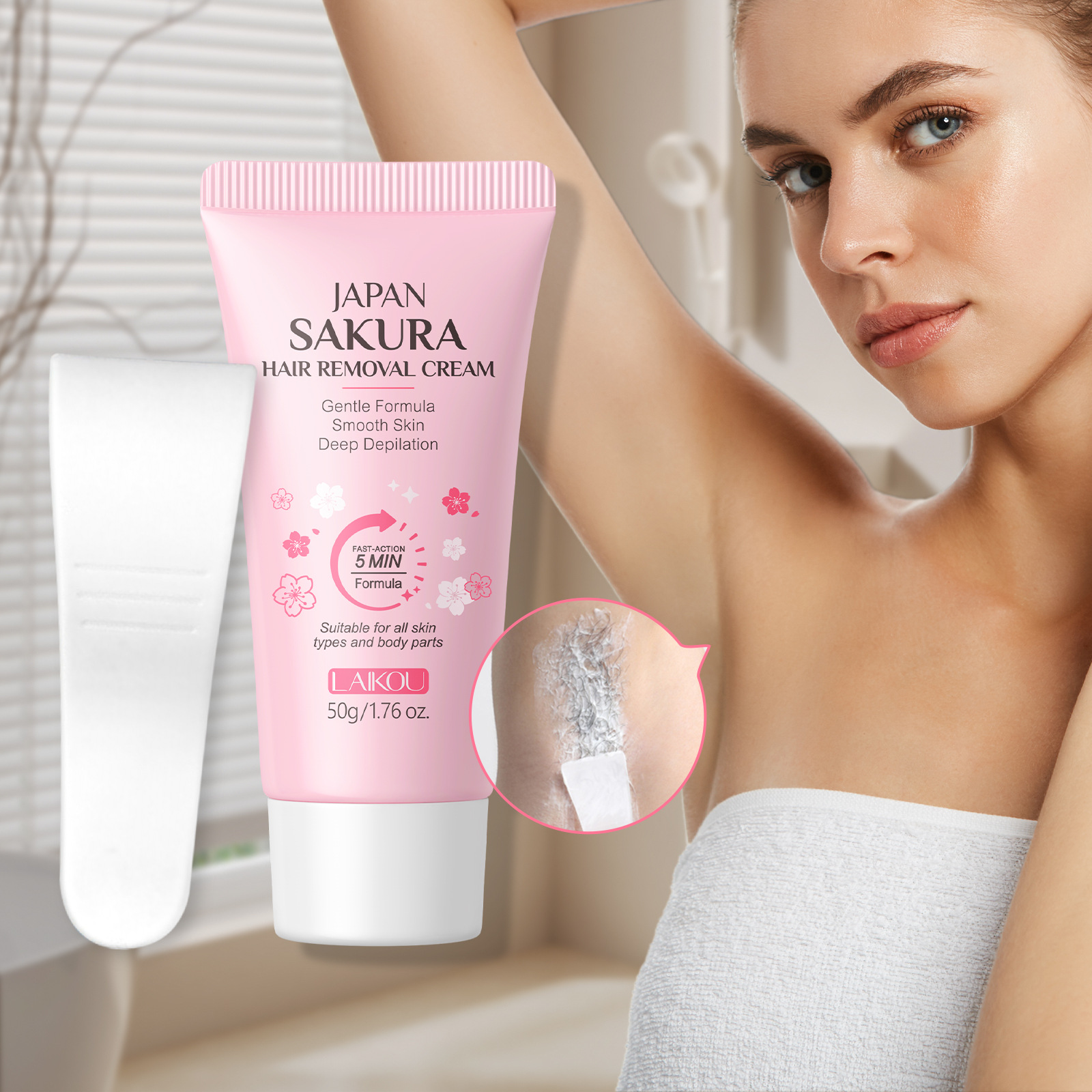Cross-border new cherry blossom hair removal cream 50g, no black spots left under leg hair and armpits, non-irritating skin care product manufacturer in stock full figure