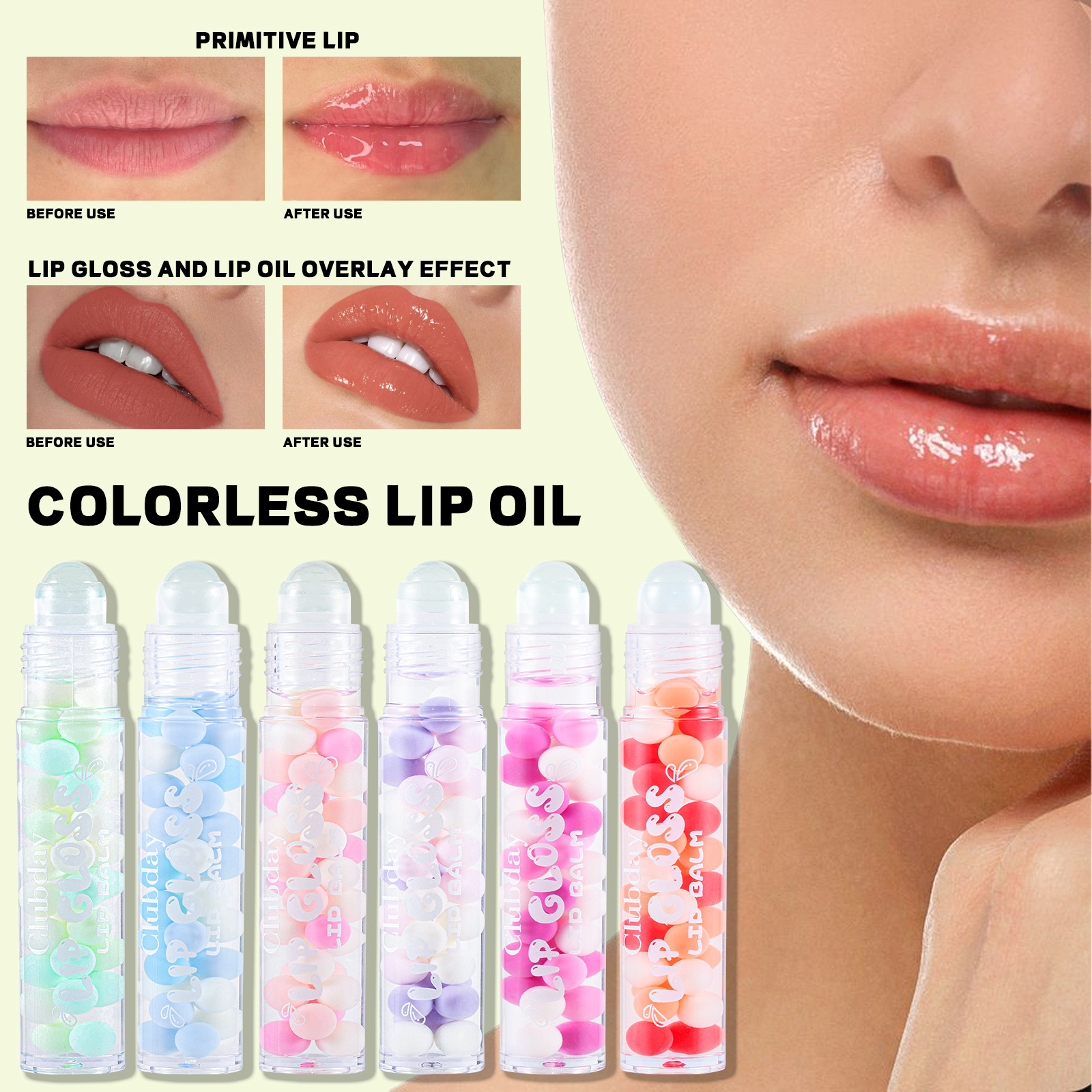 Clubday Water Light Rolling Lip Oil combined with transparent Mirror chubby Lip makeup Specification drawing