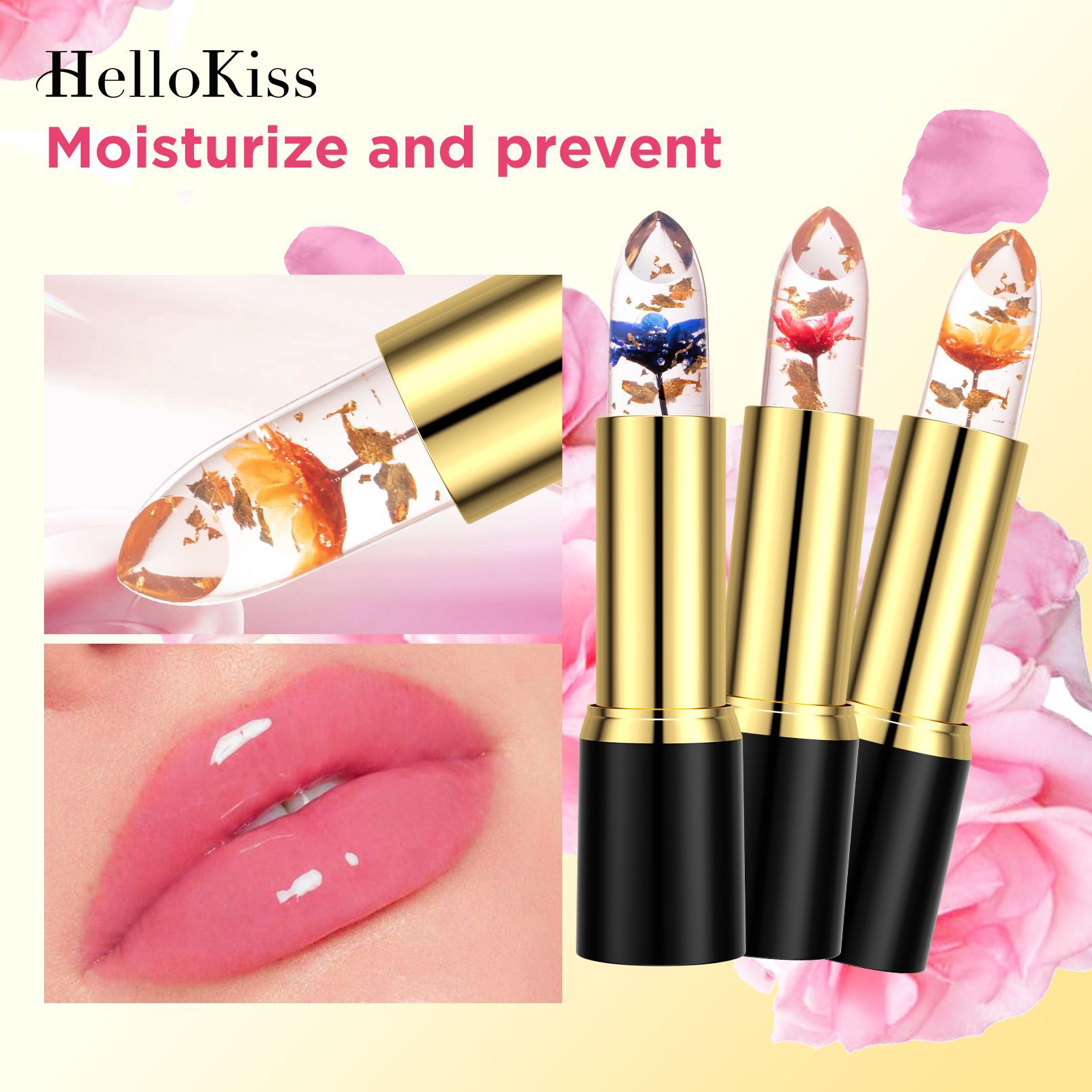 Hellokiss jelly Flower Lipstick Moisturizing, hydrating, long-lasting and color-enhancing gold foil thermochromic lipstick is selling well across borders details Picture