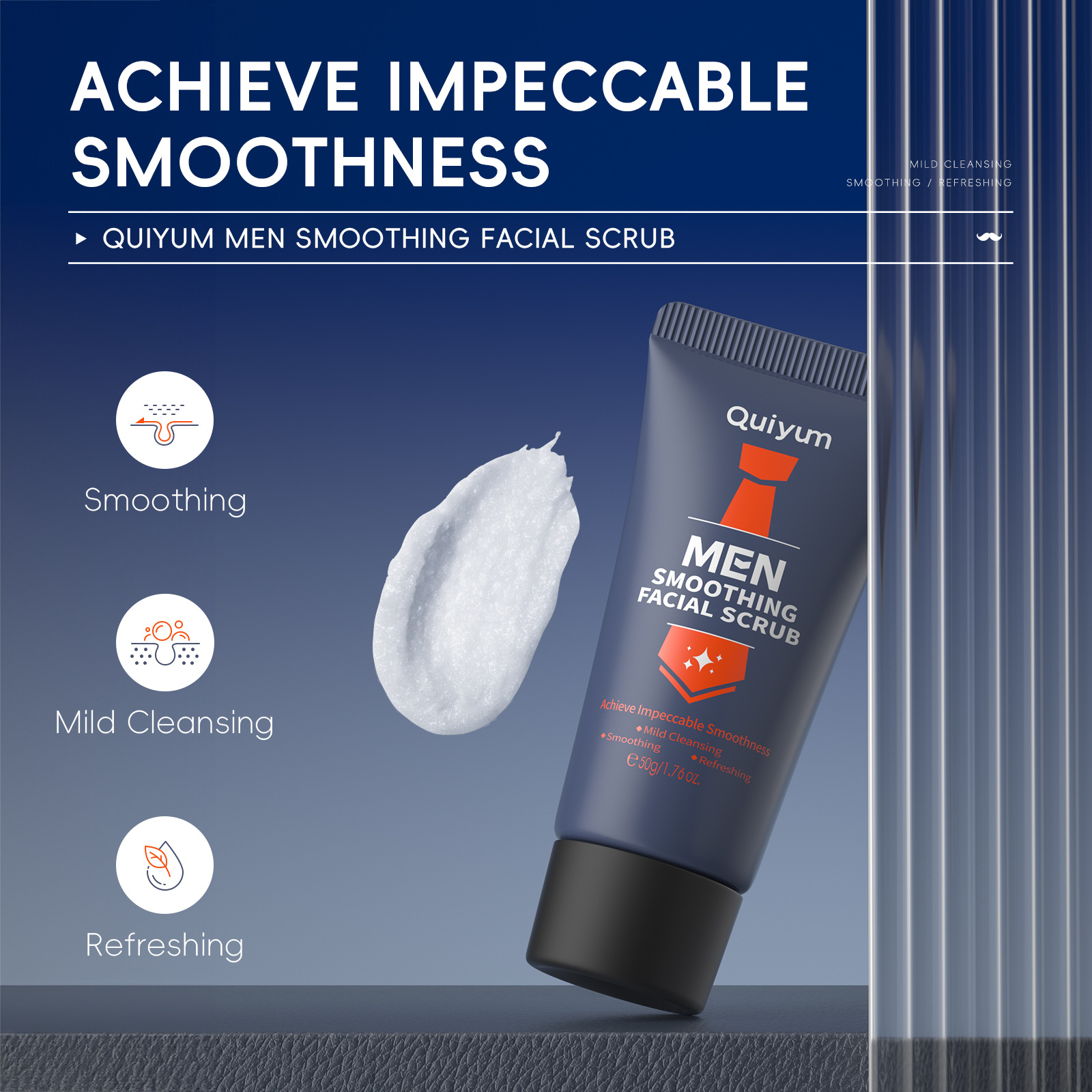 Cross-border QUIYUM Men's Smooth Facial Scrub 50g Pore-cleaning men's skin care products manufacturer consignment details Picture