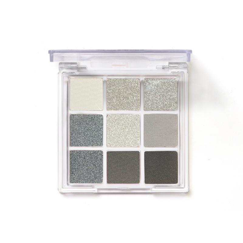 HUDA STORY Smoked Nine-color Eyeshadow palette, Black, White, Gray, Silver, beads, matte Halloween Party stage makeup Item Picture