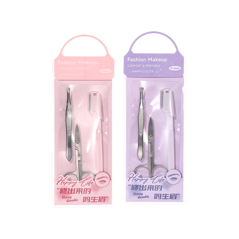 LMLTOP stainless Steel Eyebrow Shaping knife, eyebrow clip and beauty Scissors 3-piece set Eyebrow shaping and beauty set tools LLT25 Item Picture