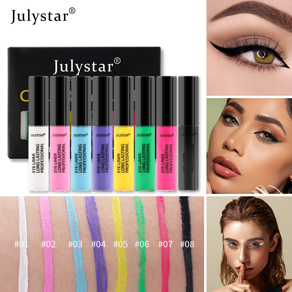 julystar Southeast Asia Foreign Trade Cool Black Eyeliner Liquid Pen Cross-border Europe and America Waterproof Colored Eyeliner Pen Set Wholesale details Picture